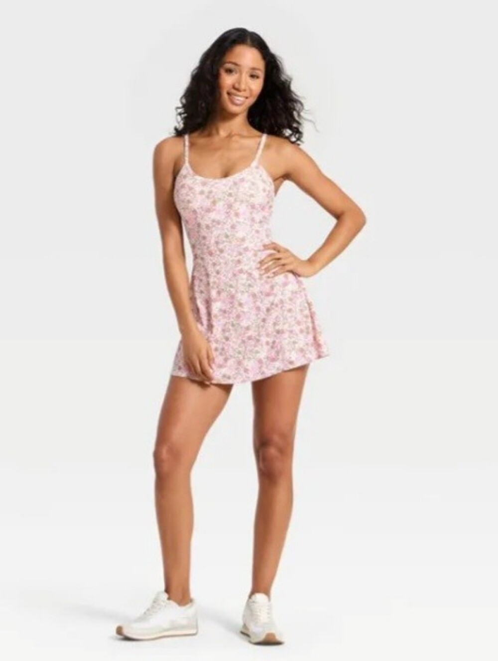 JoyLab Women's Cinch Back Active Dress, Pink Floral Print